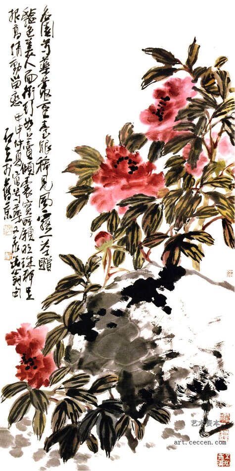 多情红芍待君看 136x68cm 纸本墨笔 郭石夫